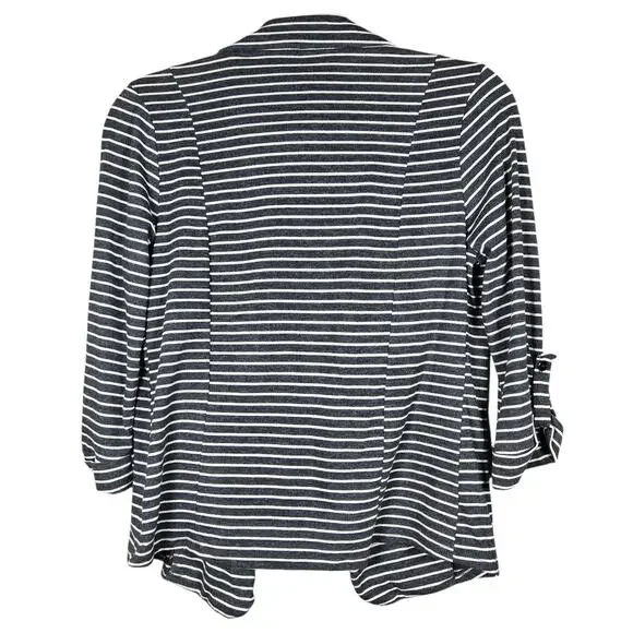 Olivia Moon Blazer Womens S Gray Striped Jersey Knit Open Front Jacket Made USA - Picture 6 of 10
